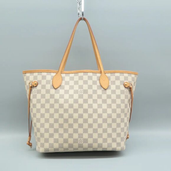 100% Authentic Louis Vuitton Neverfull White W/P Damier Azur Canvas Shoulder Bag - Picture 2 of 12